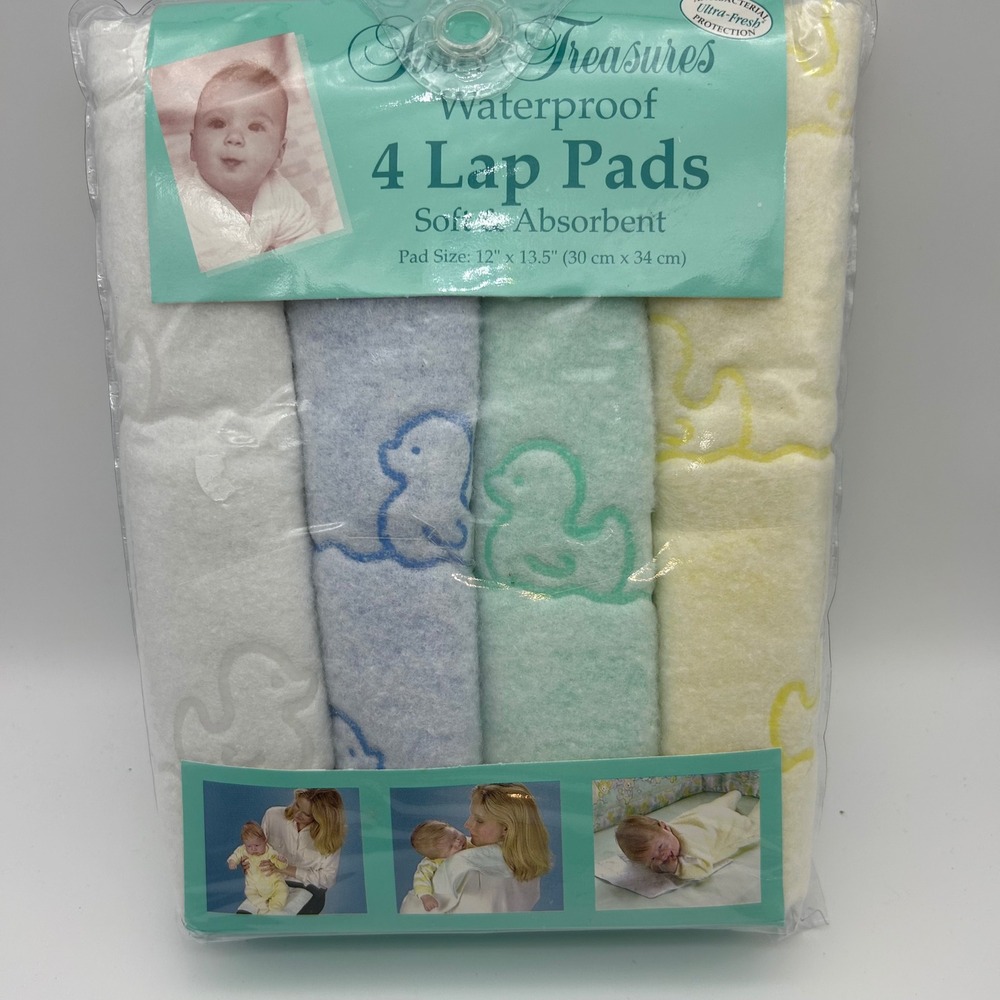 Sweet Treasures Waterproof 4 Lap Pads Soft Absorbent Duckling Pastel Made in USA